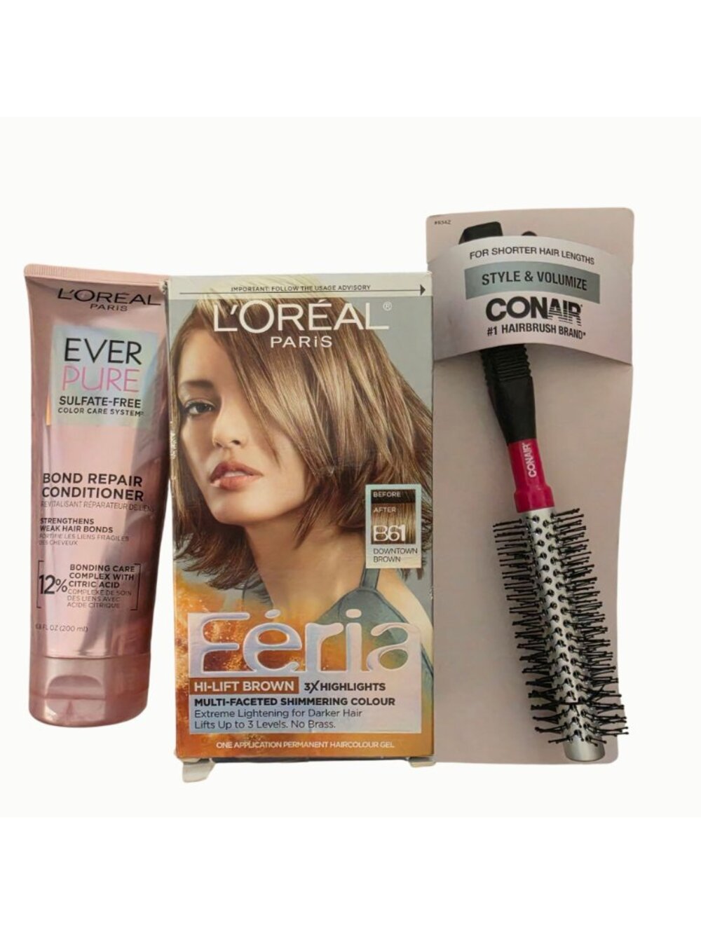 Beauty Hair Care Bundle L'Oréal Elvive EverPure Feria Conair Scunci 10 Pc Lot